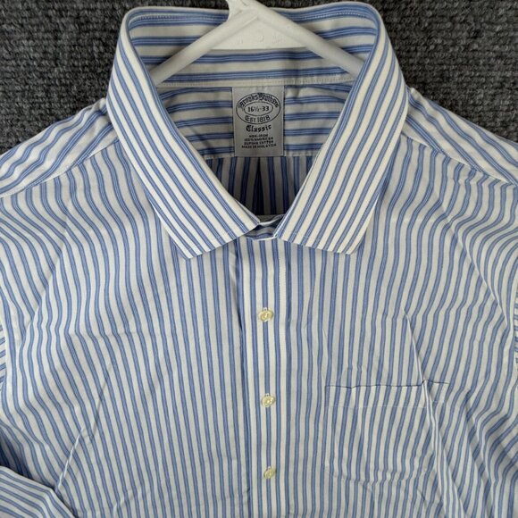 Brooks Brothers Non Iron Button Up Long Sleeve Men Classic 16.5 33 Striped Blue - Picture 1 of 15